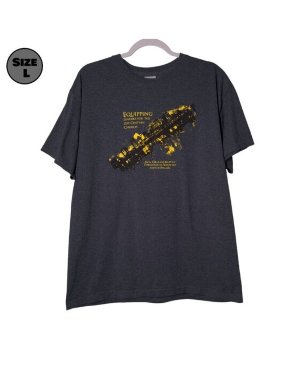 New Orleans Baptist Theological Seminary USED Shirt (L, Gray, Religion)